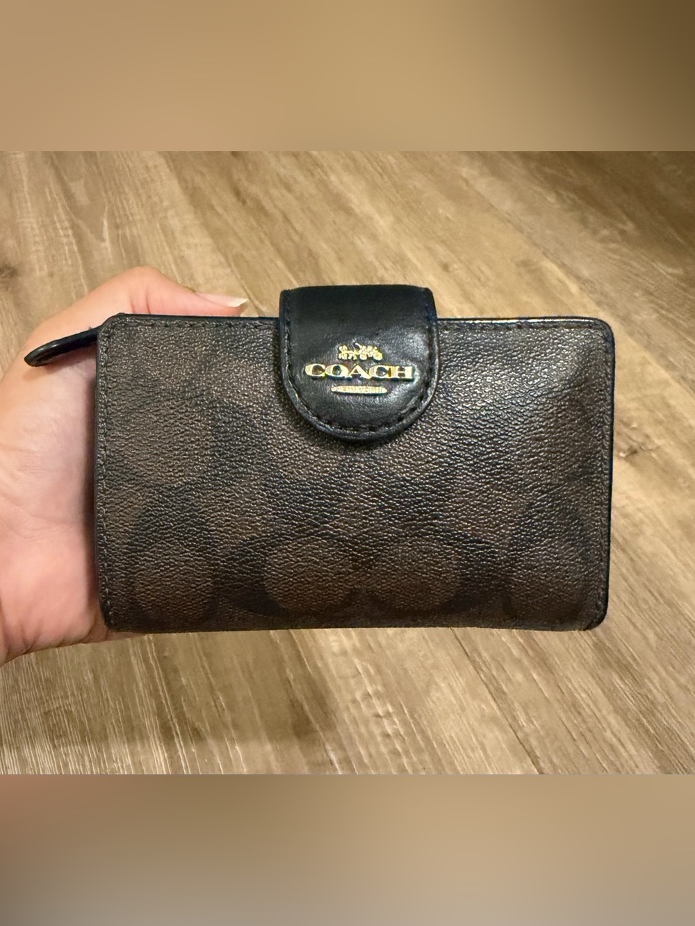 COACH Brown Signature Canvas Corner zip wallet